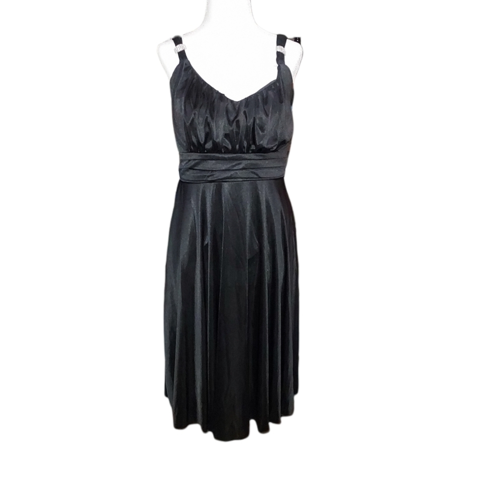 New Bell L Midi Dress Black Tie Back Jeweled Straps Tank Sleeveless Sati…